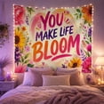 thumbnail image 2 of You Make Life Bloom Text Surrounded by Lush Floral Border Energetic Watercolor for Flower Enthusiasts Botanical Wall Art Decor Housewarming Gift Tapestry Wall Hanging for Bedroom and Dorm, 2 of 6