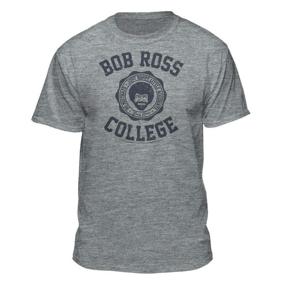 Teelocity Bob Ross College Label Graphic T-Shirt (Medium - Standard Fit, Athletic Heather)