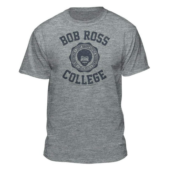 Teelocity Bob Ross College Label Graphic T-Shirt (X-Large - Standard Fit, Athletic Heather)