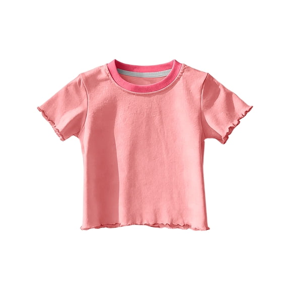 OGLCCG Girls Scalloped Edged T-Shirts Casual Short Sleeve Crew Neck Cotton Tee Tops Summer Loose Shirts Blouse 12M-11Years