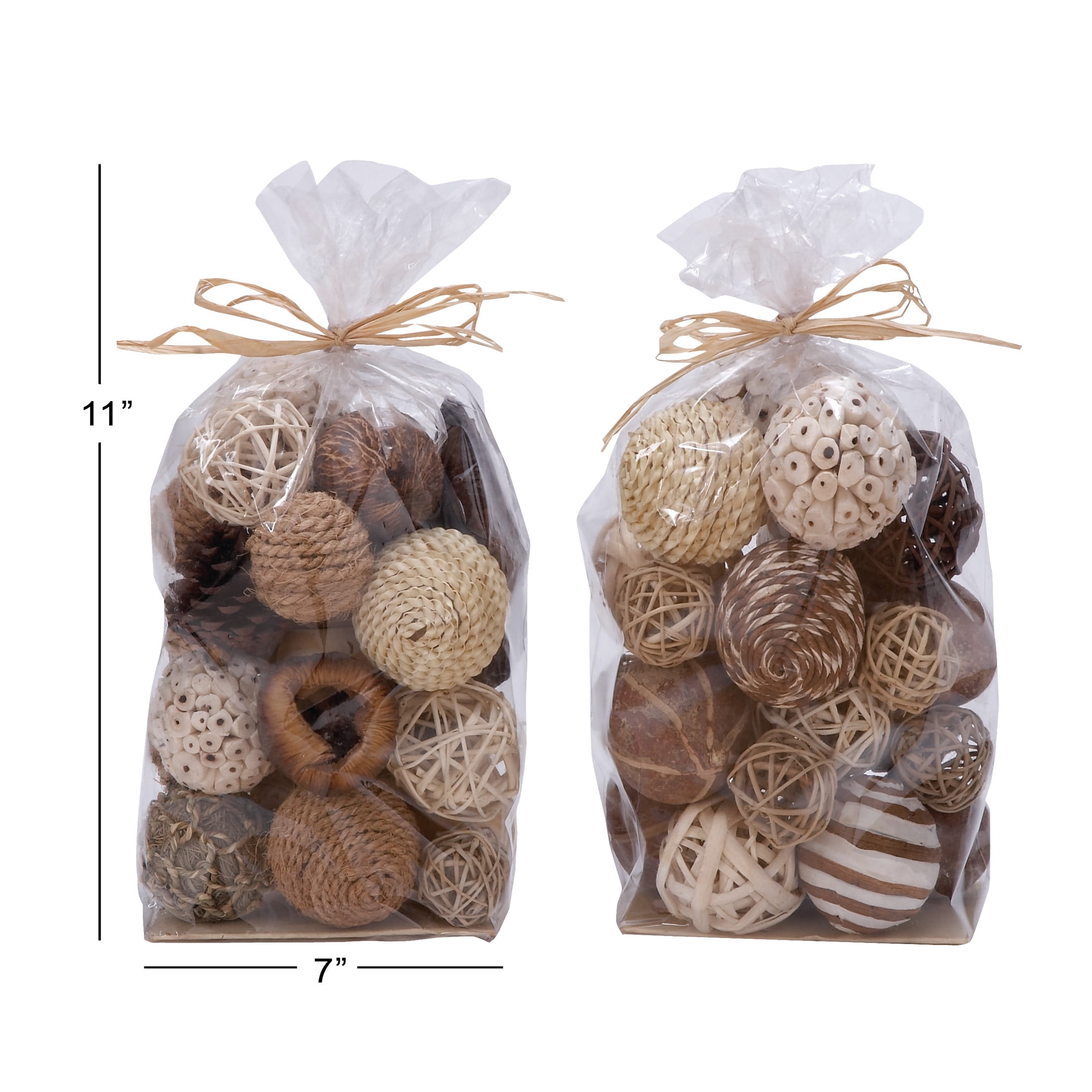 DecMode Brown 7" Handmade Dried Plant Orbs & Vase Filler with Varying Designs (2 Count)