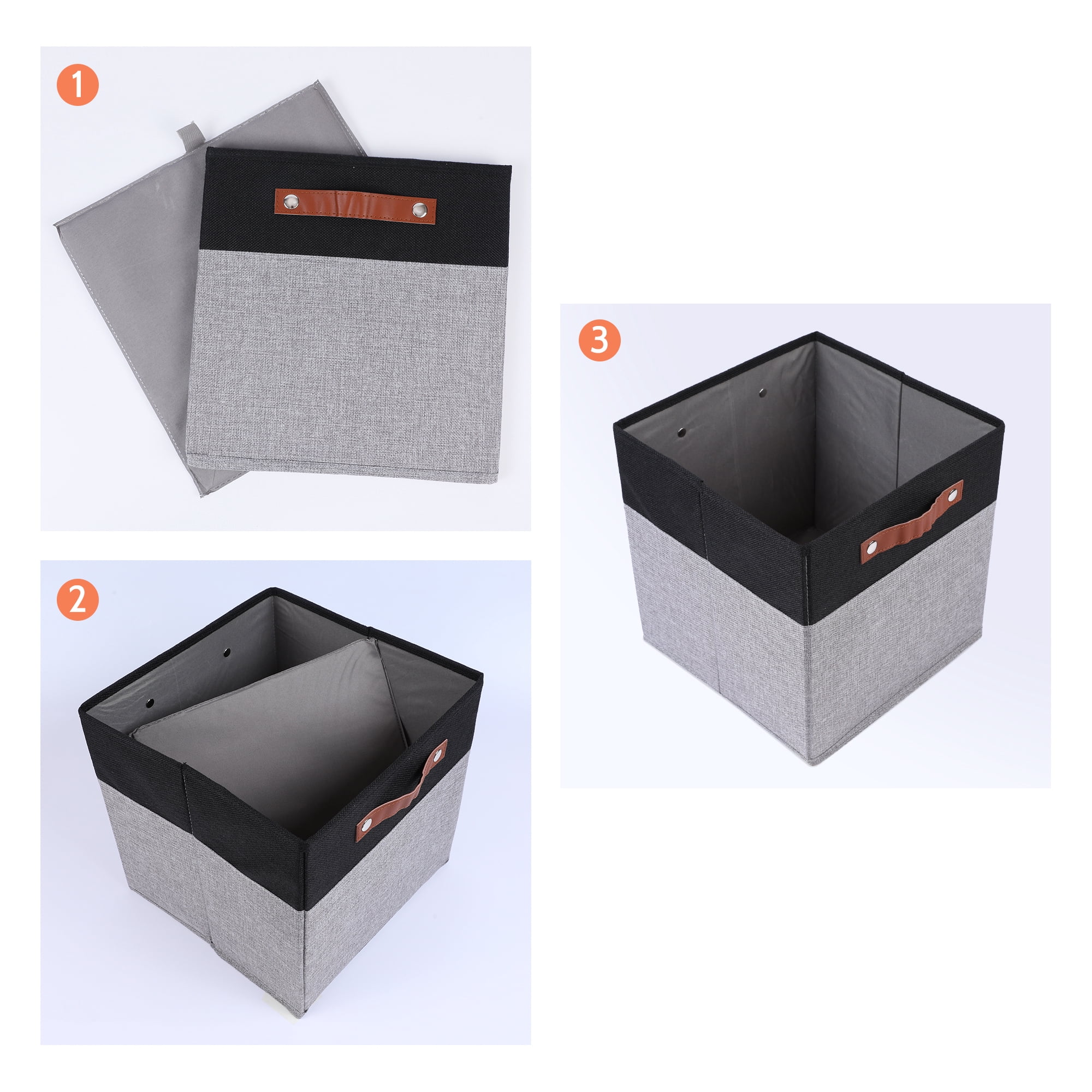 Unique Bargains Storage Cube Fabric Storage Bin with Handles Black 11.8*11.8*11.8in