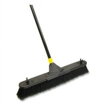 Bulldozer Smooth Surface Pushbroom with Scraper Block - 24 x 60 in. - Powder Coated Handle - Tampico Bristles - Black & Yellow