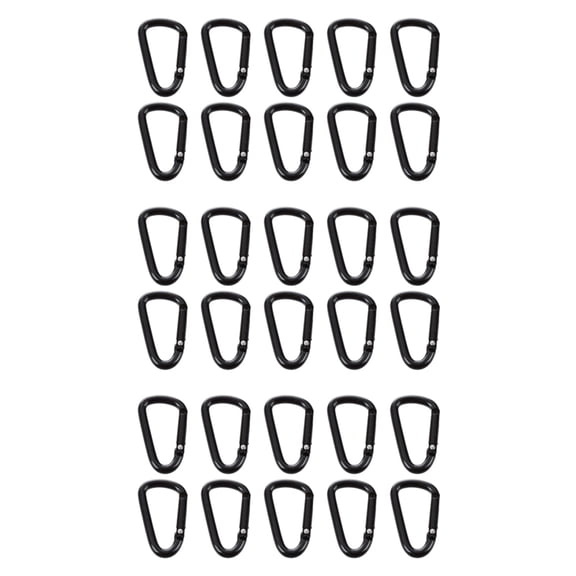 30 Pcs Black D Shaped Aluminum Alloy Carabiner Hook Keychain