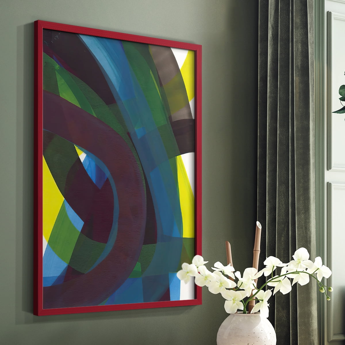 Cool Network II Framed Print in Red Solid Wood Framed Print No Nail Hanging