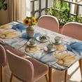 thumbnail image 3 of Blue Yellow Tulips Table Cloths for 5 Foot Rectangle Tables, Retro Farmhouse Flower Barn Doors Wooden Patio Waterproof Elastic Fitted Tablecloths, Washable Rectangular Table Cover for Camping, 3 of 8