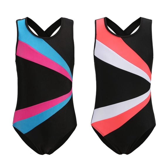 3-14T Girls And Toddlers Gymnastics Leotard Kids Dancewear Colorful Ribbons Sleeveless Dance Ballet Suit