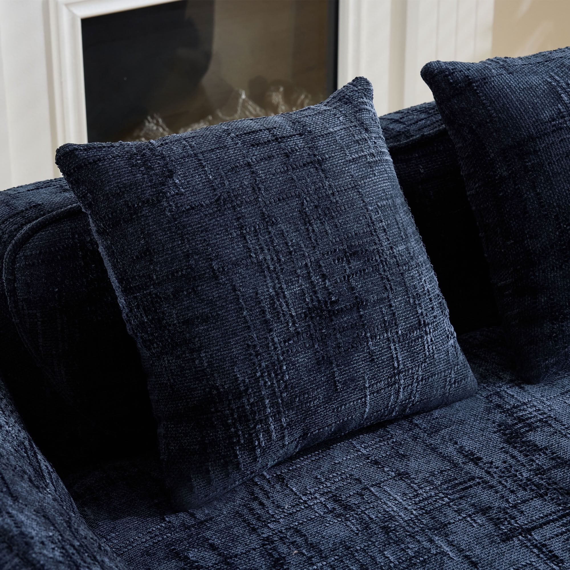 MAYEERTY Curved Compressed Loveseat Sofa, Chenille 2-Seat Upholstered Couch with 2 Pillows, No-Assembly for Small Apartment Living Room Bedroom