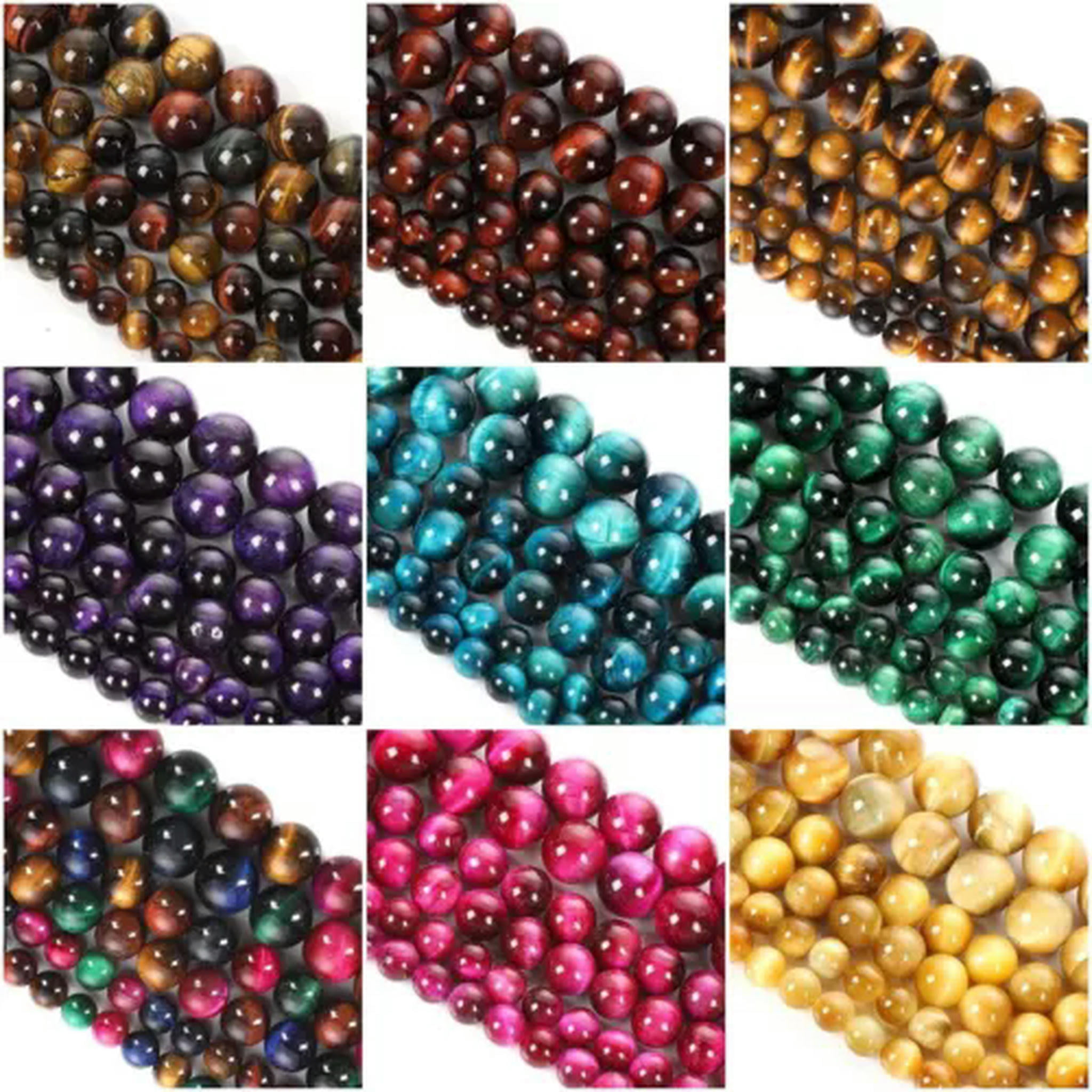 HOOUN Pick 4/6/8/10/12MM Natural Multicolor Tiger Eye Loose Beads for Making Jewelry-7 Chakra AAA-12mm