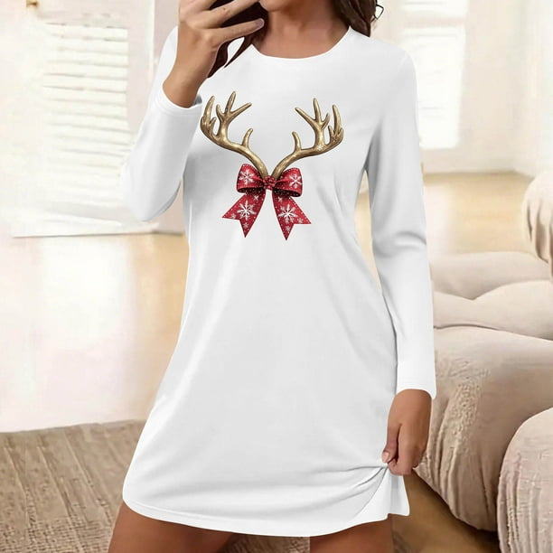 Camisón corto de manga larga y cuello redondo para mujer, bata de baño holgada de invierno para el hogar, bata de poliéster para mujer.