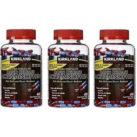 Kirkland Signature irlbGe Acetaminophen Extra Strength 500mg Rapid Release Gelcap, 400 Count (3 Pack)