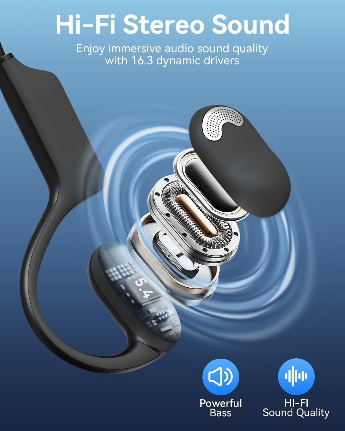 Open Ear Headphones with Mic, Bluetooth Headset with AI Noise Cancellation Microphone Air Conduction Headphones Bluetooth 5.4 Wireless Headset with Mic for Work Call Meeting Driving Sports（Black）