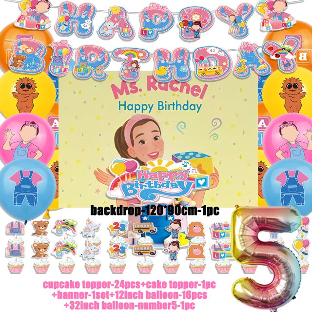 Cartoon English Teacher Theme Child Birthday Party Decor Ms&Racheled Balloon Banner Backdrops Cupcake Toppers for Kids Gifts R-5 Other