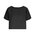 thumbnail image 4 of Women's Oversized Workout Cropped T Shirts Crew Neck Short Sleeve Casual Loose Summer Crop Tee Tops Black, 4 of 9