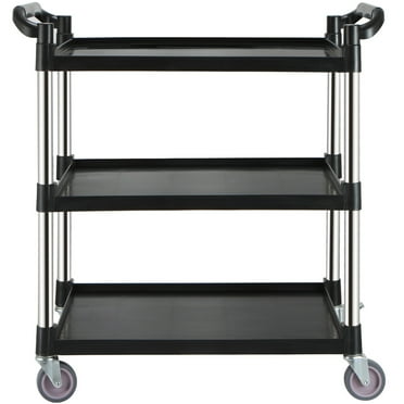 BENTISM Utility Service Cart with Lockable Wheels 3-Tier Food Service Cart 154lbs Capacity，for Kitchen Office Restaurant Home, Black