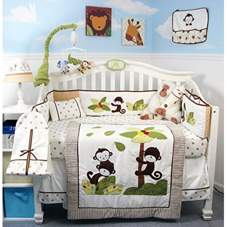 Soho Monkey Coconut Tree Baby Crib Nursery Bedding Set 14 Pcs Soho Monkey Coconut Tree Baby Crib Nursery Bedding Set 14 Pcs Included Diaper Bag With Changing