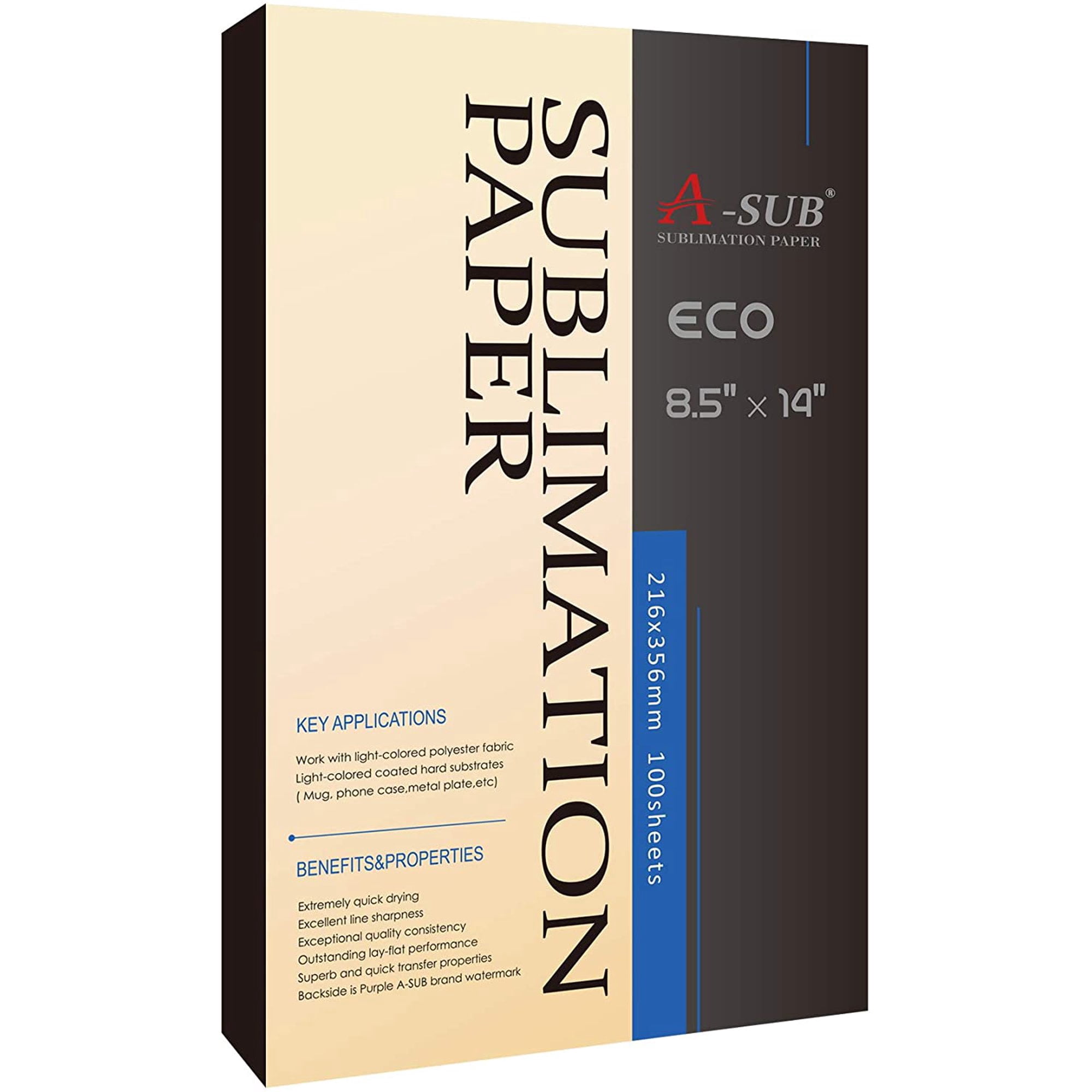 Sublimation Bundle - A SUB Sublimation Paper 8.5X14 100 Sheets Eco 125g + Koala Sublimation Ink for All Inkjet Printers ET-2800 2850 2803 4800 2720 2760 Etc