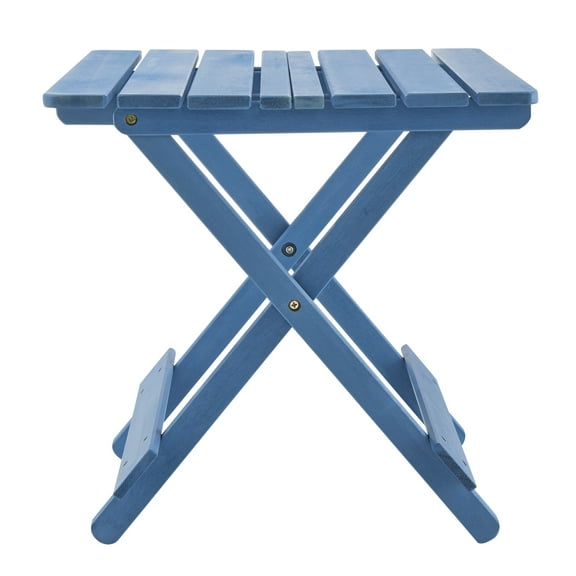 Folding Square Table Patio Outdoor Solid Wood, Portable Bistro Side Table for Backyard, Balcony, Space Saving Design, Blue