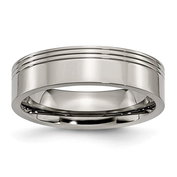 Titanium Grooved 6mm Polished Band Ring - Size 10.5