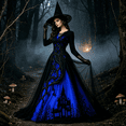thumbnail image 2 of AoDai Gothic style long-sleeved witch dress with ghost castle print, suitable for Halloween party cosplay (all dress patterns are printed, the dress does not include a petticoat)., 2 of 6