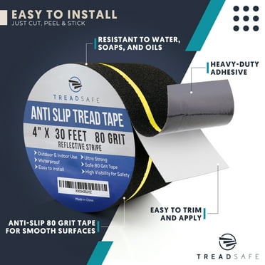 TreadSafe Black and Reflective Anti Slip Tape for Any Surface, 4"x30ft Roll