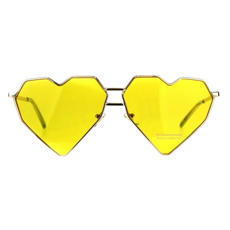 Womens Squared Heart Shape Oceanic Gradient Lens Sunglasses Yellow