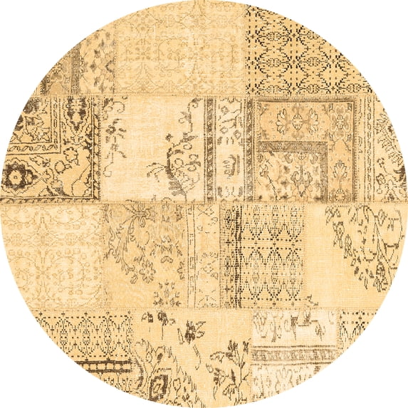 Ahgly Company Indoor Round Patchwork Brown Transitional Area Rugs, 4' Round