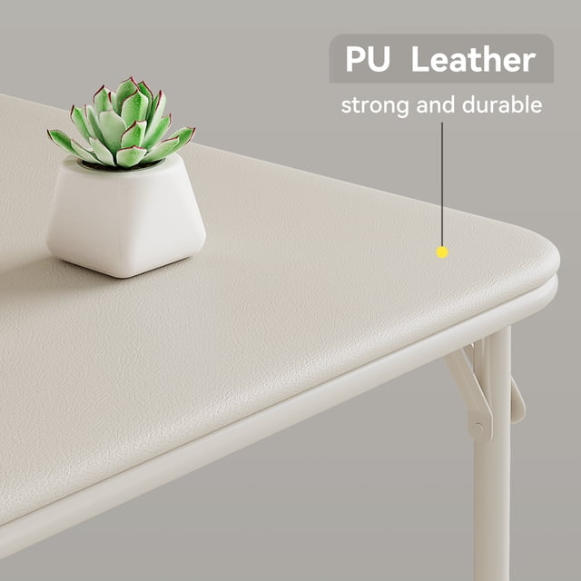 Portable Folding Card Table with PU Padded Top – 34" Square, Sturdy Metal Frame, Lightweight, Multifunctional for Games, Dining, Parties, Office, Camping – Beige