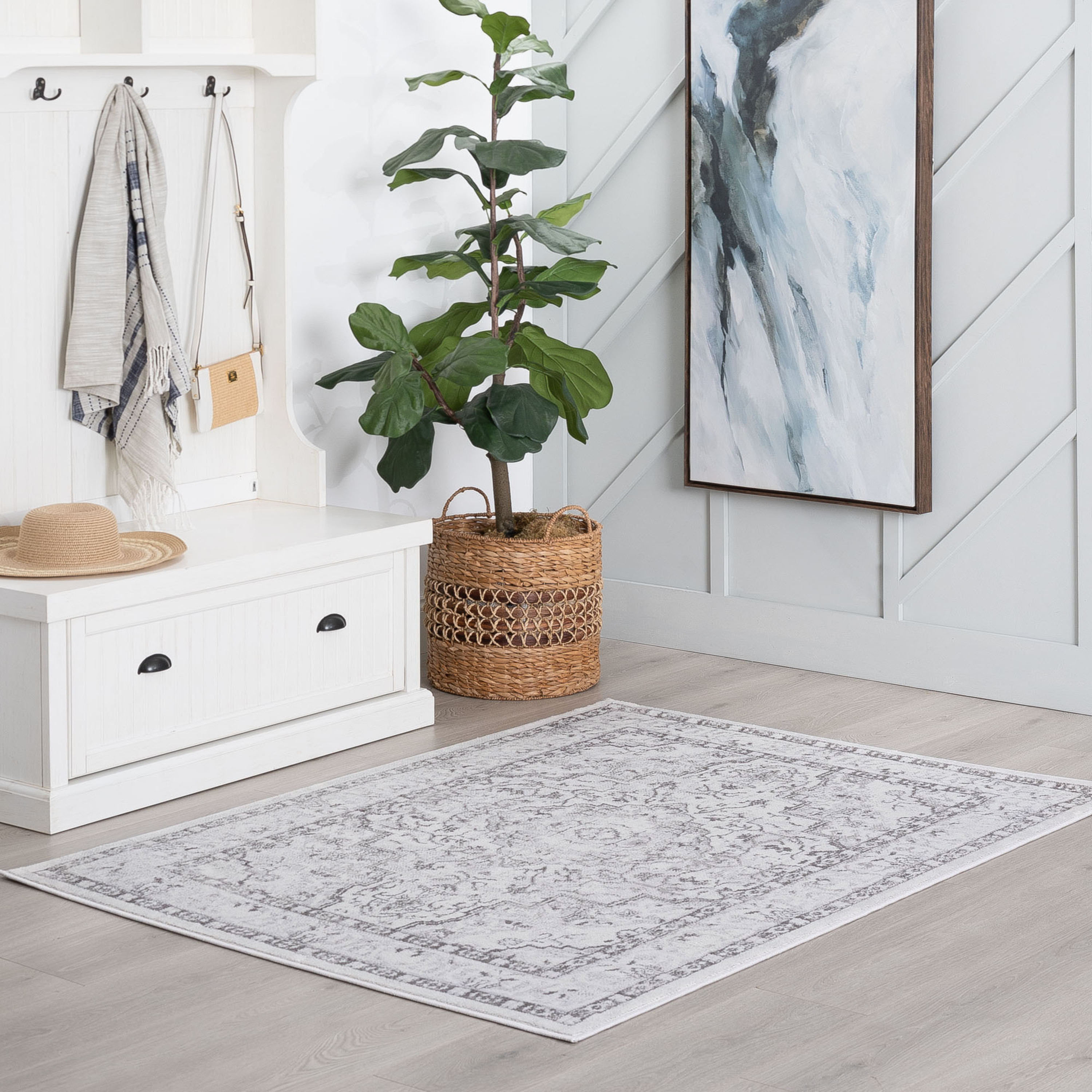 Traditional 4x6 Area Rug (4' x 5'3'') Oriental Gray Indoor Rectangle Easy to Clean