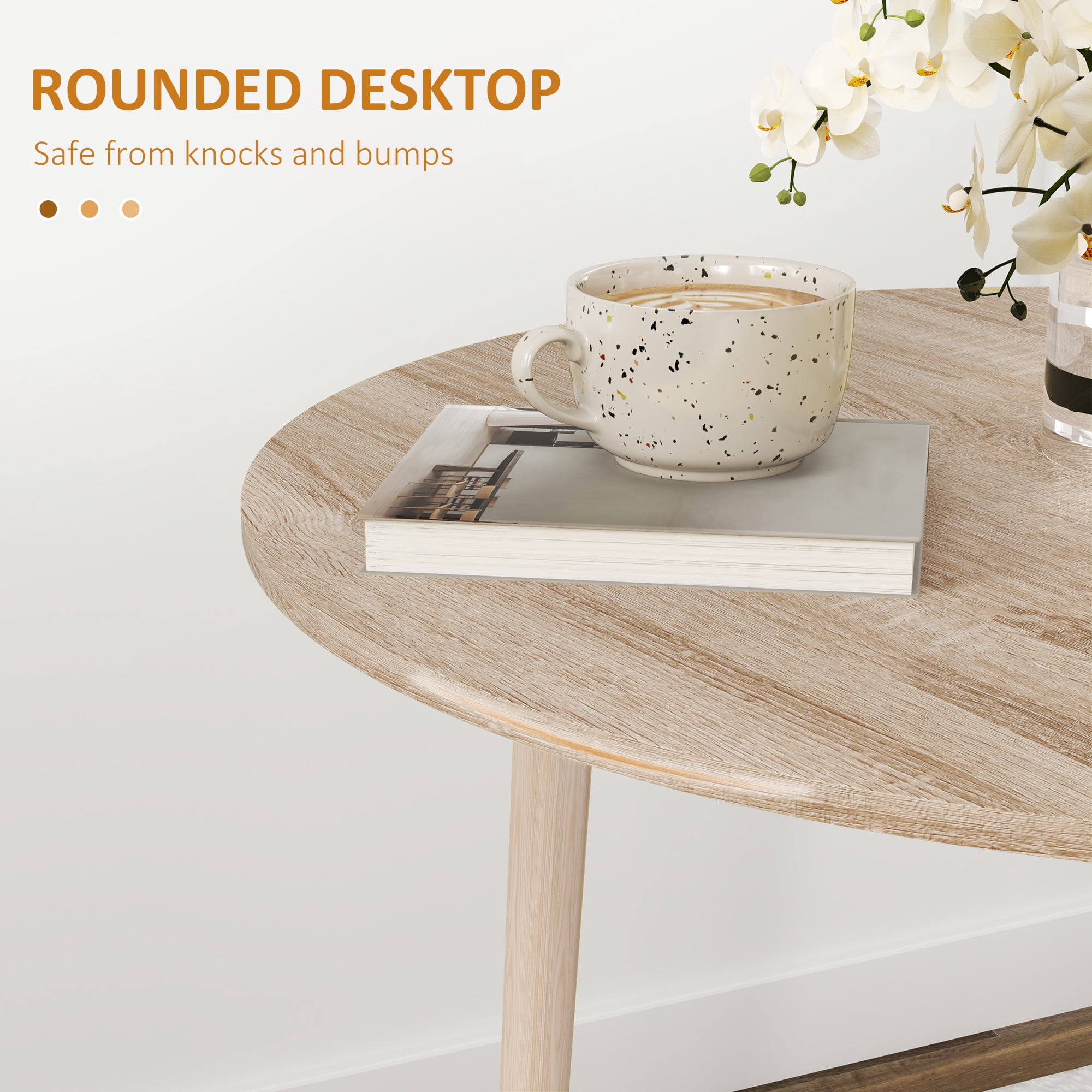 HOMCOM Foldable Dining Table, Round Drop Leaf Table w/ Wood Legs, Oak Color