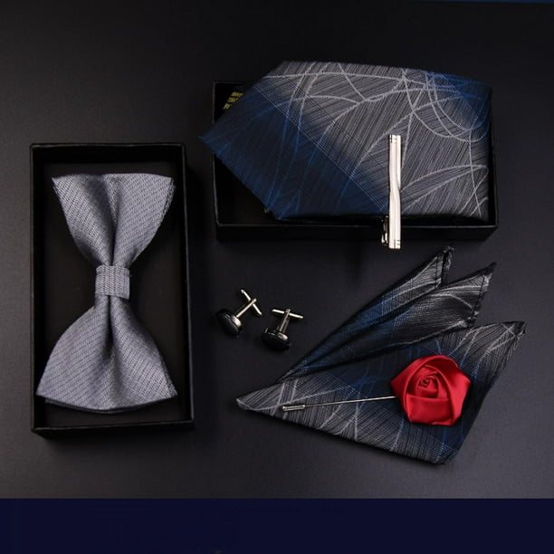 Juego de 6 corbatas para hombre, corbatas de moda, corbata, traje de reunión para fiesta de boda (pajarita, alfiler de corbata, corbata, pañuelo de bolsillo, gemelos, ramillete), go10 Feliz Sencillez