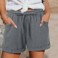 thumbnail image 2 of Olyvenn Women Comfy Drawstring Casual Shorts with Pocketed Elastic Waist Trendy Summer Loose Lounge Beach Shorts Gray XL, 2 of 8