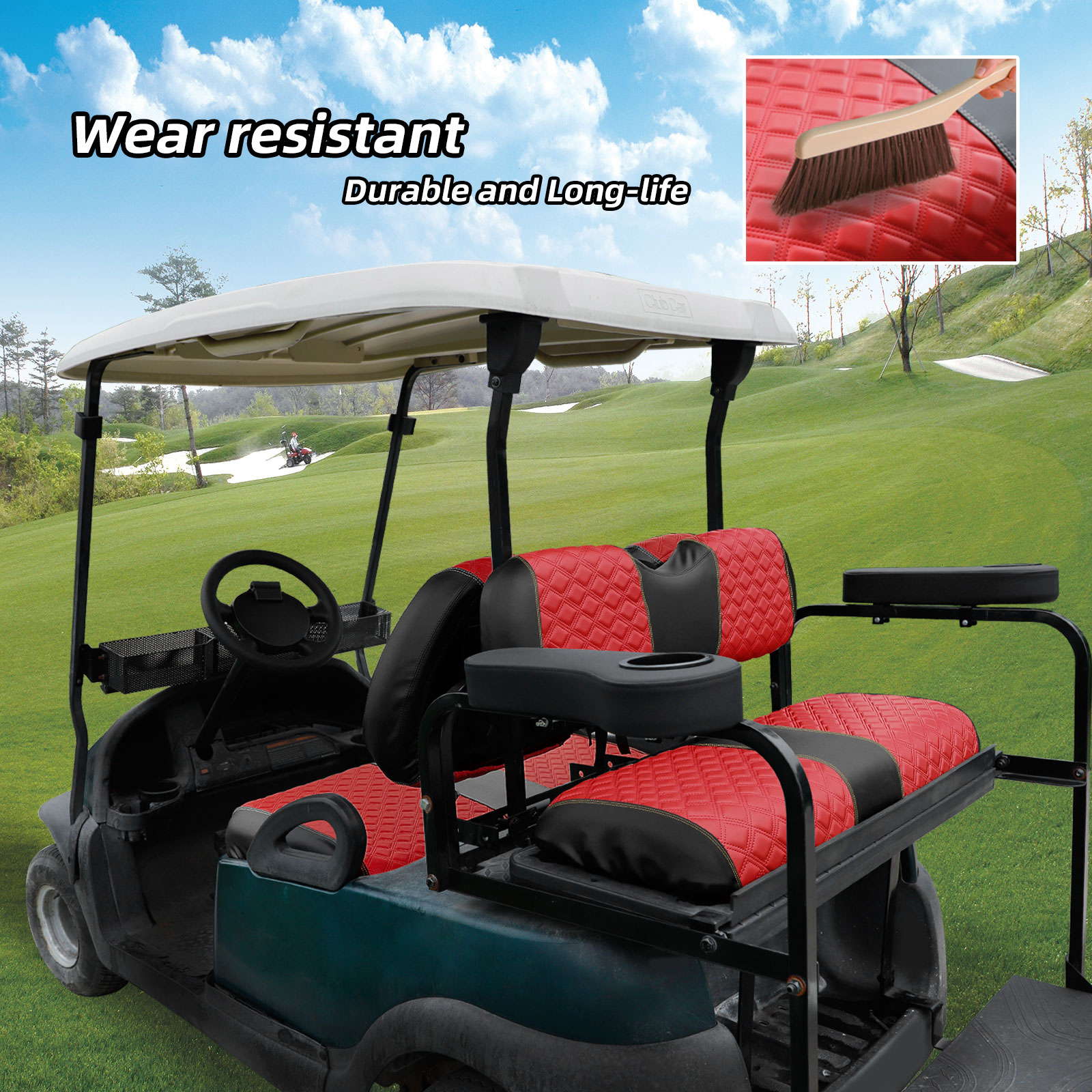 Roykaw Golf Cart Rear Seat Cover Universal Fit for Golf Cart Rear Seat Cushion, Red