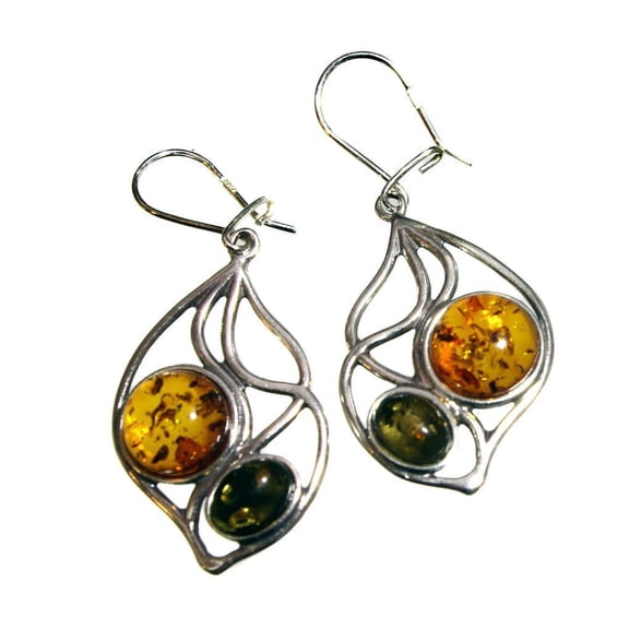 Sterling Silver Baltic Honey and Green Amber Earrings "Agnes" SKU 753677721784