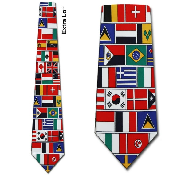 World Flags Pattern Extra Long Necktie Mens Tie by