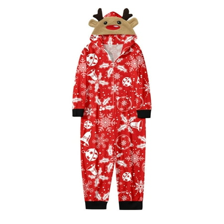 

Xutthjh Children Kids Merry Christmas Red Printed Hooded Zipper Jumpsuit Family Outfit