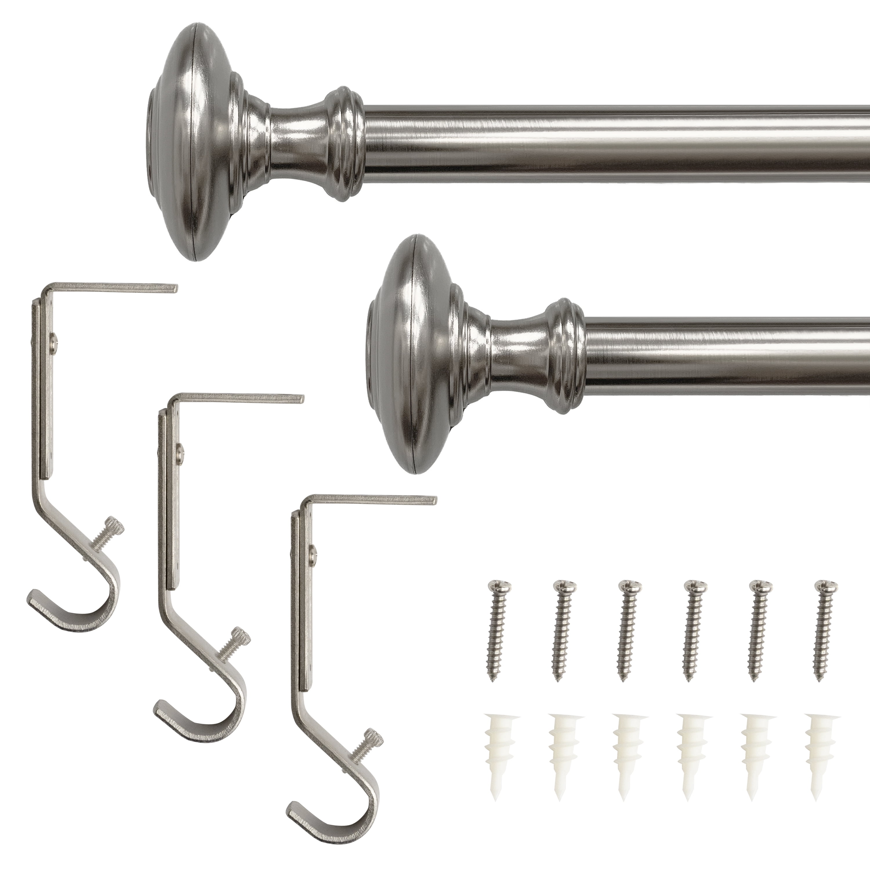 Lumi 1" Brushed Nickel Knob Adjustable Curtain Rod, 72-144"