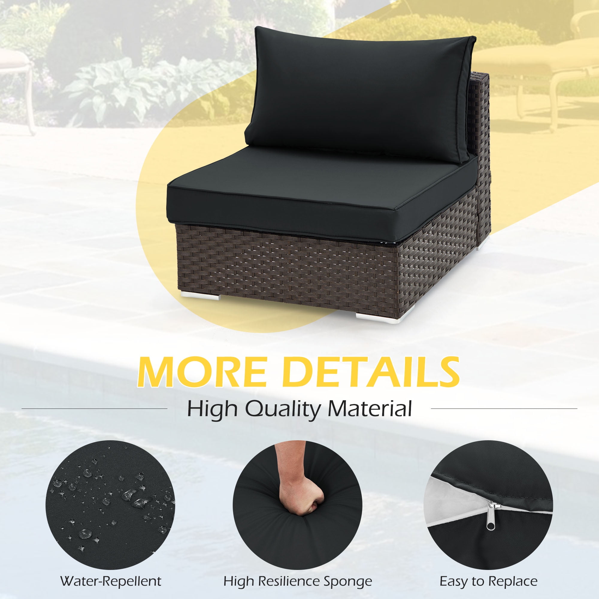 HOMREST 25.4 in x 25.4 in Outdoor Replacement Cushions,14-Count Black
