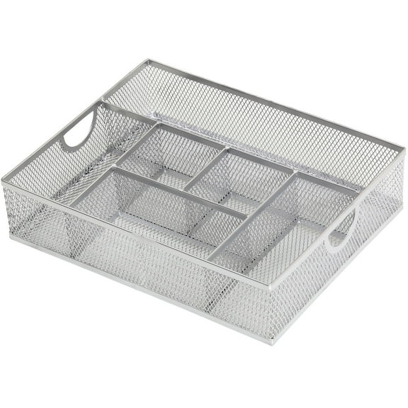 YBM Home Mesh Desk Drawer Storage Organizer, 6 Compartments, Silver