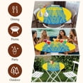 thumbnail image 7 of Jellyfish Blue Round Tablecloth, Fitted Table Cover with Elastic for 36"-44" Round Tables, Boho Tropical Yellow Stripe Summer Abstract Table Cloth Outdoor Indoor Dinning Party Waterproof Tablecloths, 7 of 7