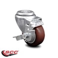 thumbnail image 2 of 3.5 Inch Maroon Polyurethane Wheel Swivel Bolt Hole Caster with Brake SCC, 2 of 2
