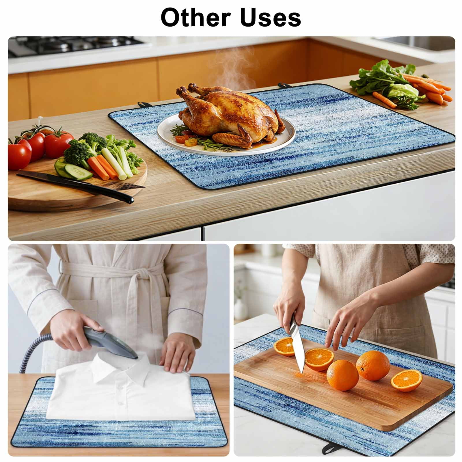 Vintage Blue Stove Top Cover for Electric Stove, Heat-proof & Non Slip Glass Top Stove Cover Protector, Retro Blue Ombre Modern Abstract Art Kitchen Flat Cooktop Rubber Mat 24x21 Inches