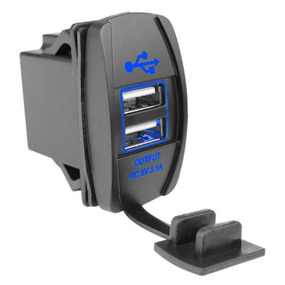 Huanke-Dual USB Power Charger Rocker Switch Blue LED Light Panel 12-24V For Car UTV