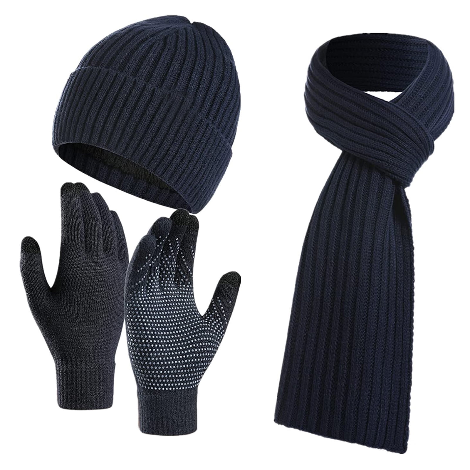 mens navy scarf and gloves