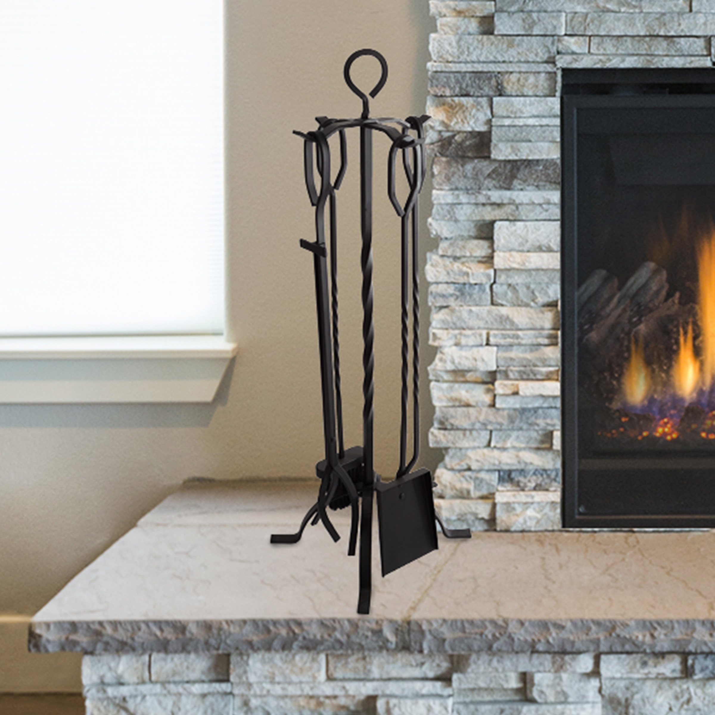 Somerset Home 5-Piece Scroll Fireplace Tool Set- Black Wrought Iron