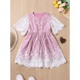 thumbnail image 2 of Kids Girls Summer Lace A-line Dress Little Girls Short Sleeve Button Down Princess Dress Casual Floral Print One Piece Dress for Birthday Party 1-6T, 2 of 9