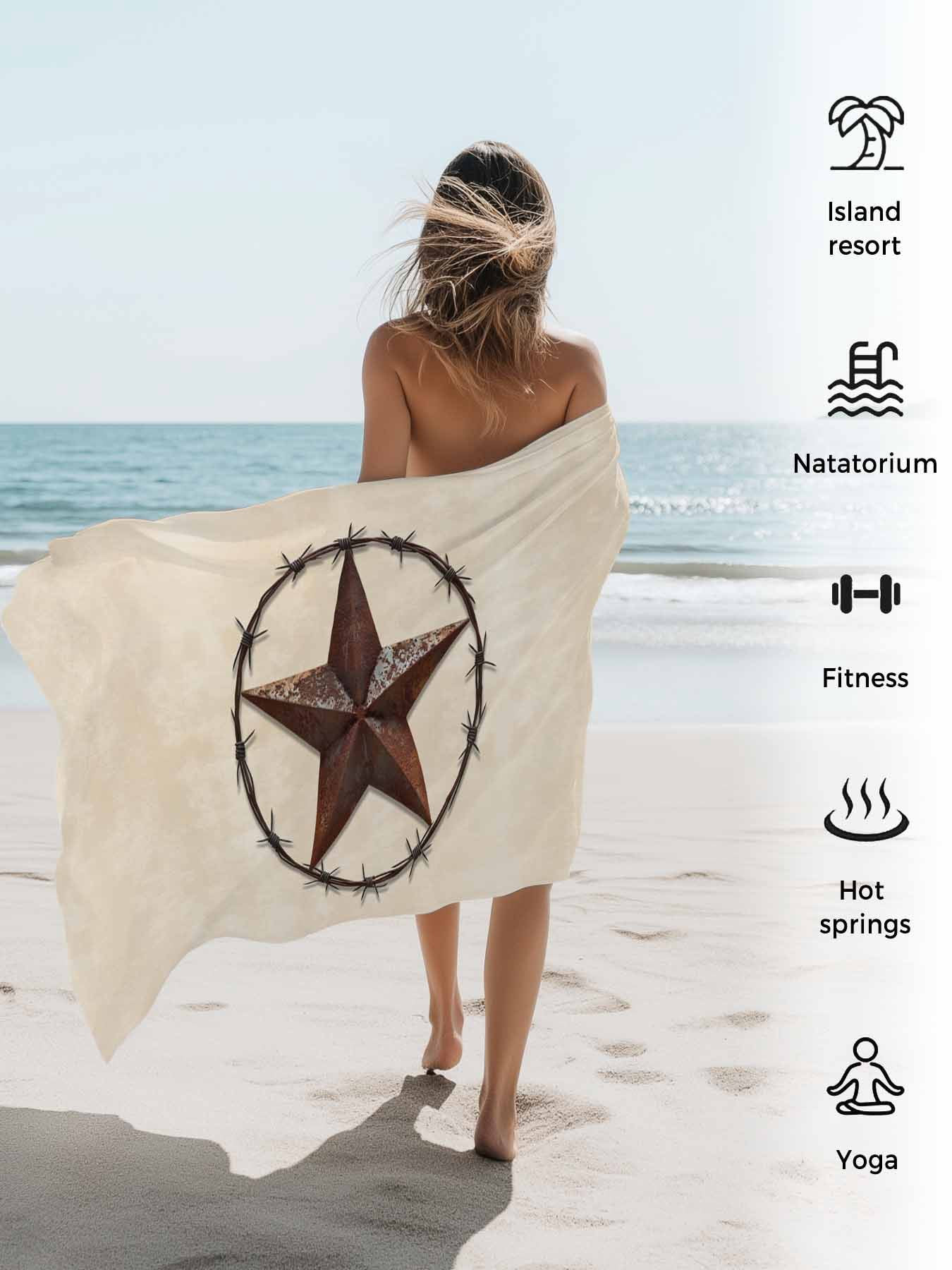 West Texas Star Beach Towels Blanket Soft & Absorbent Quick Dry Microfiber Rustic Country Star Pool Towels for Swimming ,Yoga, Sports, Gym, Camping,Large 30X60in,