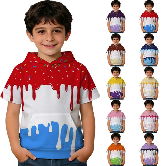 Shirt for Kids Boys Girls Girls Short Sleeve Hooded Sweatshirt Lightweight Casual Pullover Top Pocket Summer Tee Tops 4-5 Years