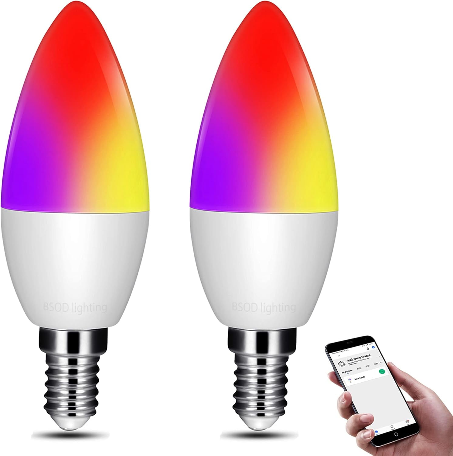 FEFEFW-Chandelier Light Bulbs,Smart Candelabra Led Light Bulb E12 Decorative White & Color Ambiance Dimmable Chandelier Frosted Candle Lighting Lamp 120v Small Lightbulbs,2 Pack