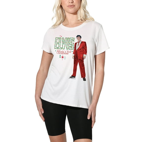 Elvis Holiday Lights Women's Loose T-Shirt, White, Large